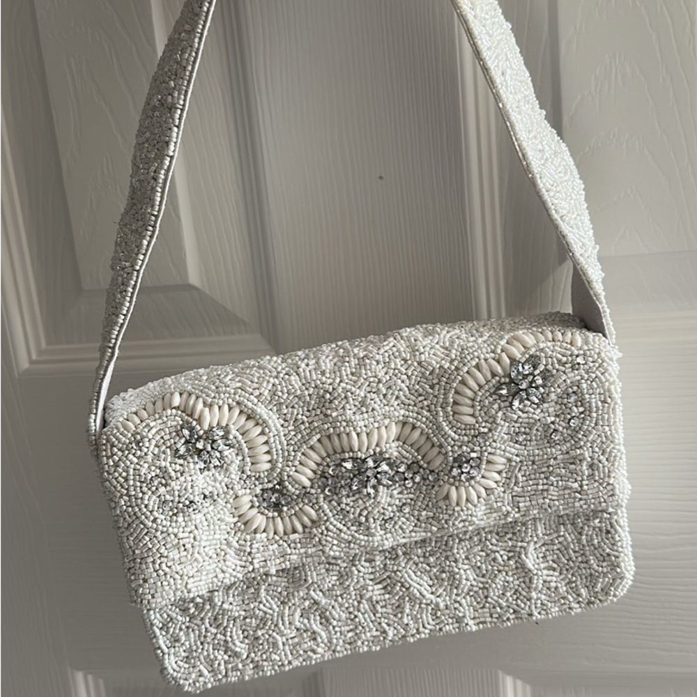 Elegant Beaded White Handbag